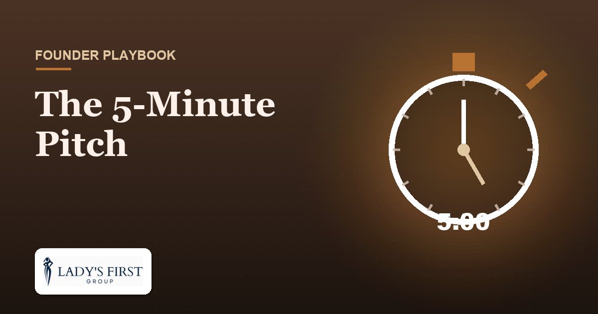 Illustration of a five-minute investor pitch — a stopwatch representing a tight, timed founder pitch.