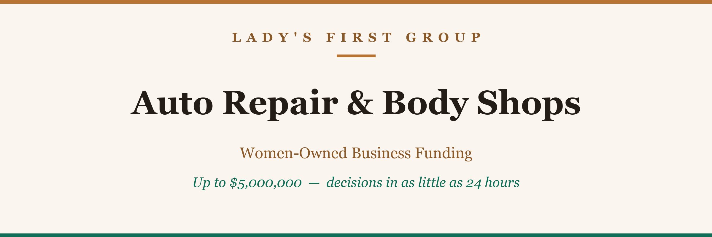 women-owned Auto Repair & Body Shops business funding from Lady's First Group